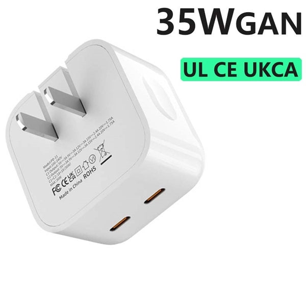 35W Dual USB-C Port Compact Power Adapter PD 3.0 GaN Foldabl
