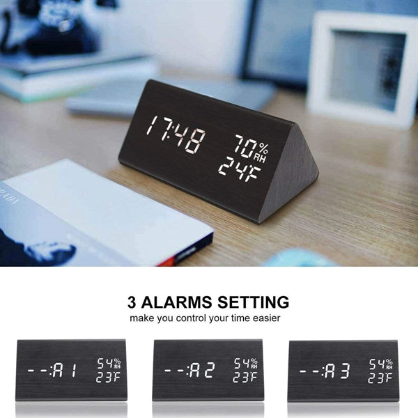 Wooden Digital Alarm Clock with LED Time Display