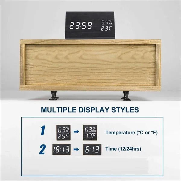 Wooden Digital Alarm Clock with LED Time Display