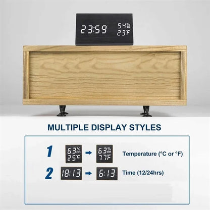 Wooden Digital Alarm Clock with LED Time Display