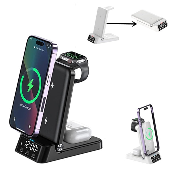 4 in 1 Wireless Charging Station Charger with Alarm Clock
