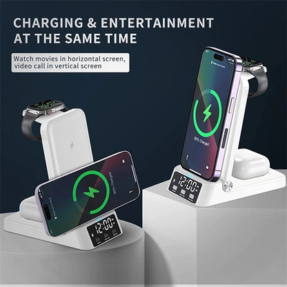 4 in 1 Wireless Charging Station Charger with Alarm Clock