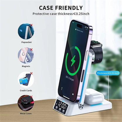 4 in 1 Wireless Charging Station Charger with Alarm Clock