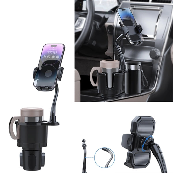 2 in 1 Adjustable Car Cup Holder Expander with Phone Mount