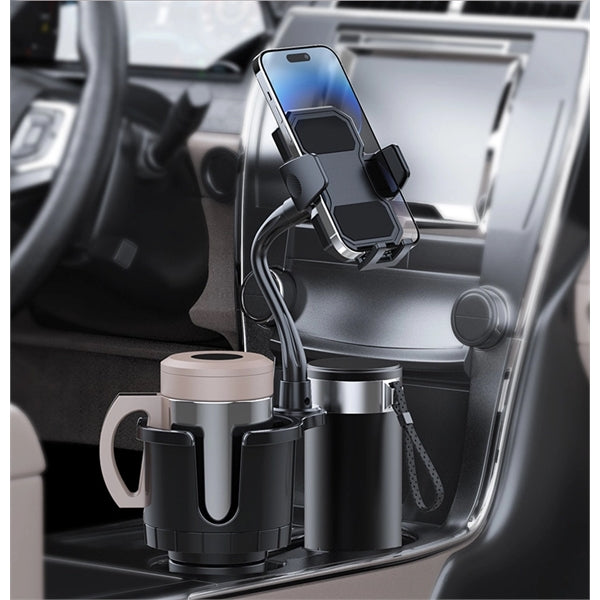 2 in 1 Adjustable Car Cup Holder Expander with Phone Mount