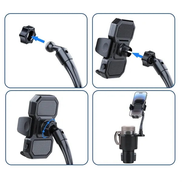 2 in 1 Adjustable Car Cup Holder Expander with Phone Mount