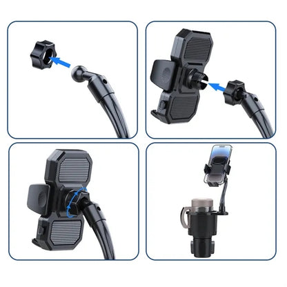 2 in 1 Adjustable Car Cup Holder Expander with Phone Mount