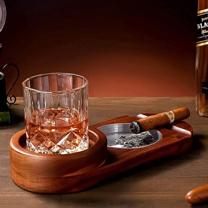 Whiskey Glass Tray And Cigar Ashtray Coaster