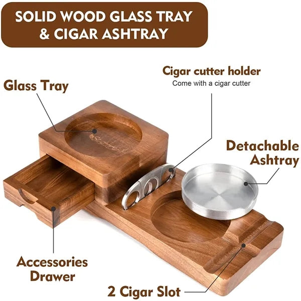Cigar Ashtray Coaster With Whiskey Glass Tray