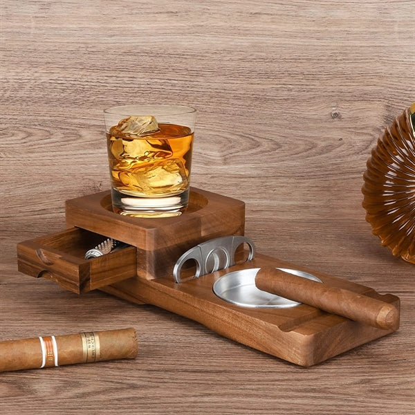 Cigar Ashtray Coaster With Whiskey Glass Tray