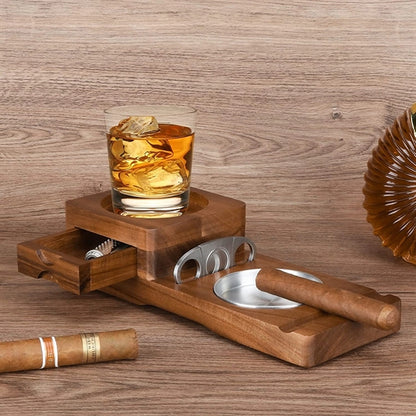 Cigar Ashtray Coaster With Whiskey Glass Tray