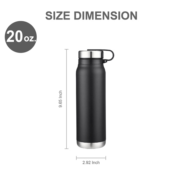 20 oz. Stainless Insulated Easy-Clean Bottle w/ Lid & Handle