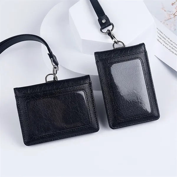 PU Leather ID Badge Holder Name Tag Foldable Magnetic Snap