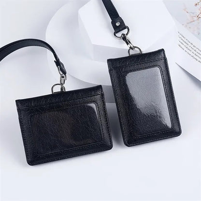 PU Leather ID Badge Holder Name Tag Foldable Magnetic Snap