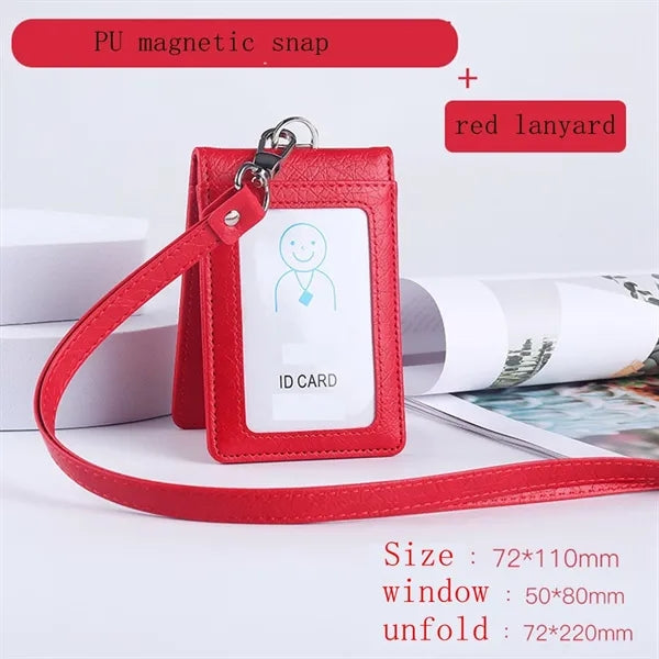 PU Leather ID Badge Holder Name Tag Foldable Magnetic Snap
