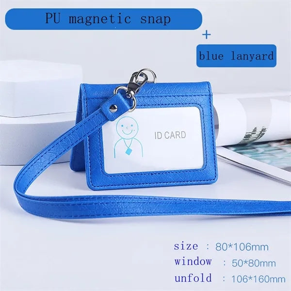 PU Leather ID Badge Holder Name Tag Foldable Magnetic Snap