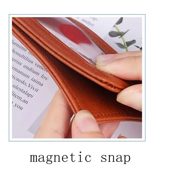 PU Leather ID Badge Holder Name Tag Foldable Magnetic Snap
