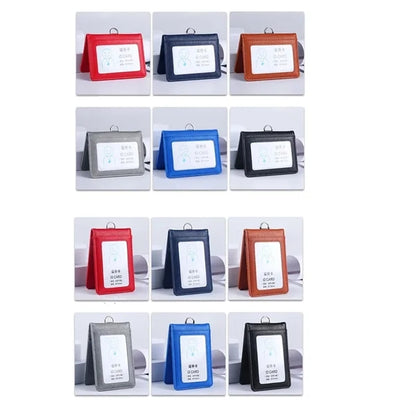 PU Leather ID Badge Holder Name Tag Foldable Magnetic Snap