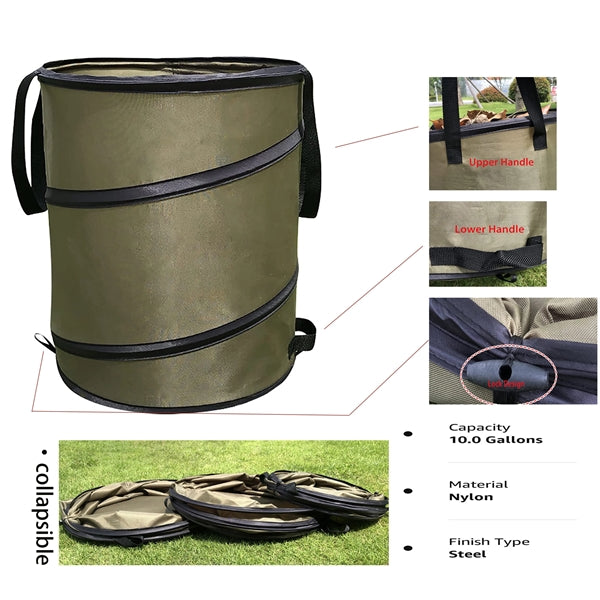 Foldable 10 Gallons Camping Trash Can & Bin