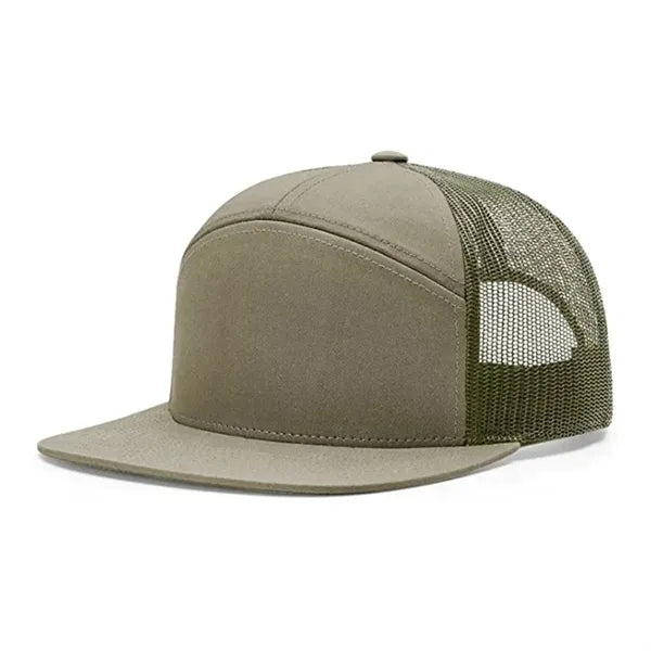Premium 7-Panel Mesh Back Cap Flat Bill Trucker Hat Snapback