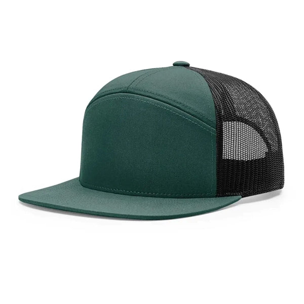 Premium 7-Panel Mesh Back Cap Flat Bill Trucker Hat Snapback