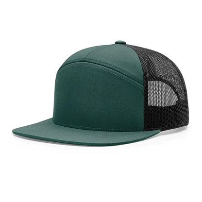 Premium 7-Panel Mesh Back Cap Flat Bill Trucker Hat Snapback