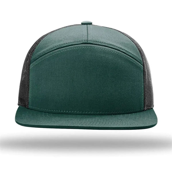 Premium 7-Panel Mesh Back Cap Flat Bill Trucker Hat Snapback