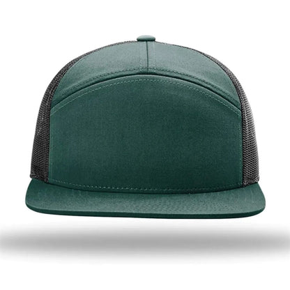 Premium 7-Panel Mesh Back Cap Flat Bill Trucker Hat Snapback