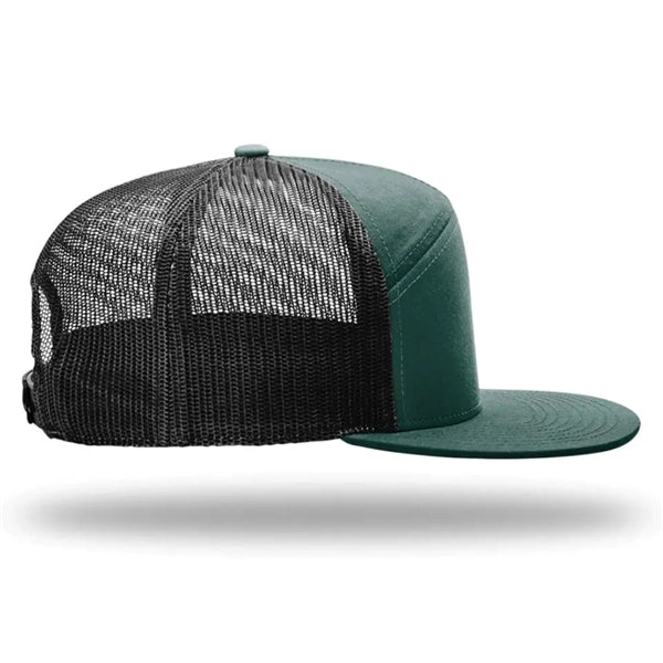 Premium 7-Panel Mesh Back Cap Flat Bill Trucker Hat Snapback
