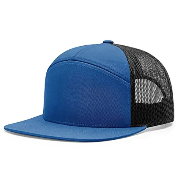 Premium 7-Panel Mesh Back Cap Flat Bill Trucker Hat Snapback