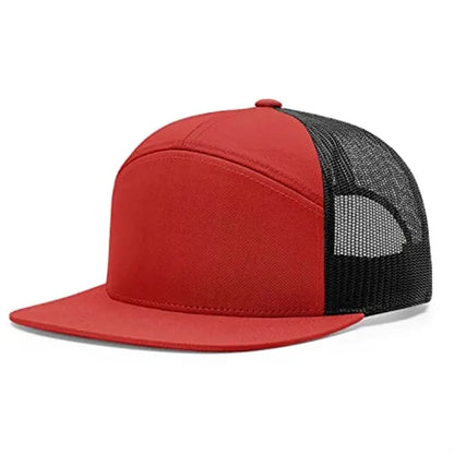 Premium 7-Panel Mesh Back Cap Flat Bill Trucker Hat Snapback