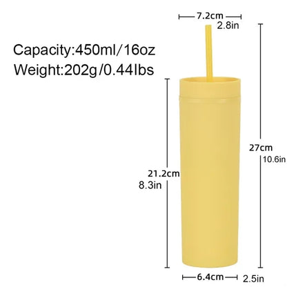 16oz Double Wall Plastic Tumbler with Lid and Straw