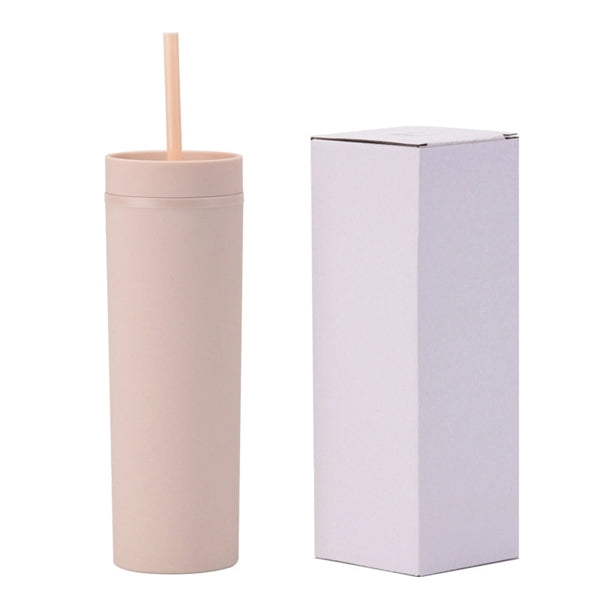 16oz Double Wall Plastic Tumbler with Lid and Straw