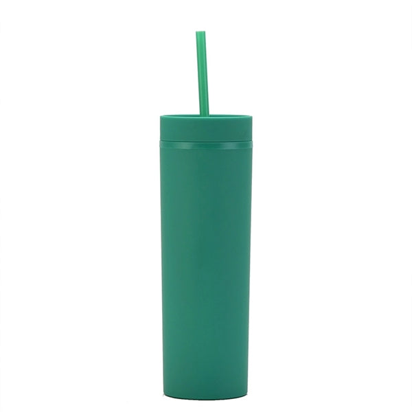 16oz Double Wall Plastic Tumbler with Lid and Straw