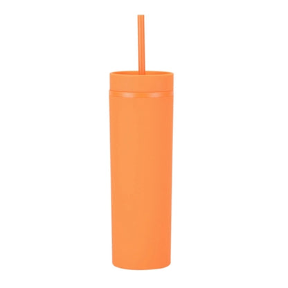 16oz Double Wall Plastic Tumbler with Lid and Straw