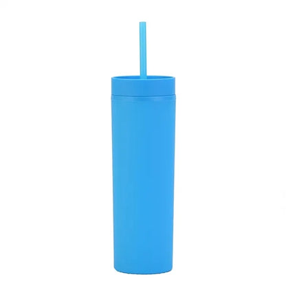 16oz Double Wall Plastic Tumbler with Lid and Straw