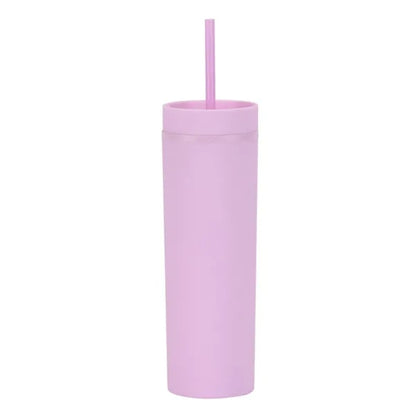 16oz Double Wall Plastic Tumbler with Lid and Straw
