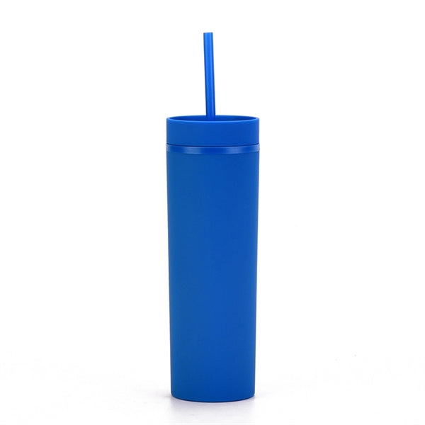 16oz Double Wall Plastic Tumbler with Lid and Straw