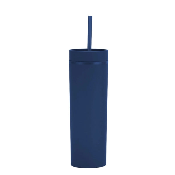 16oz Double Wall Plastic Tumbler with Lid and Straw