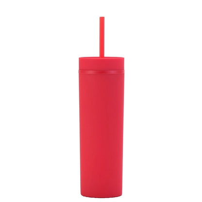 16oz Double Wall Plastic Tumbler with Lid and Straw