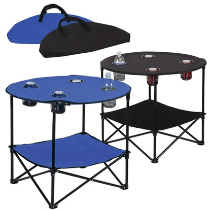Portable 2-Tier Folding Table w/ 4 Cup Holders & Carry Bag