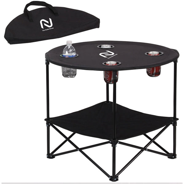 Portable 2-Tier Folding Table w/ 4 Cup Holders & Carry Bag