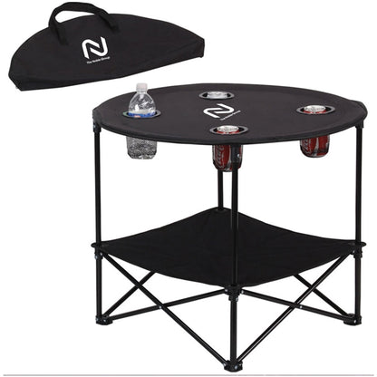 Portable 2-Tier Folding Table w/ 4 Cup Holders & Carry Bag