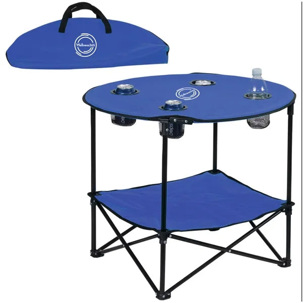 Portable 2-Tier Folding Table w/ 4 Cup Holders & Carry Bag