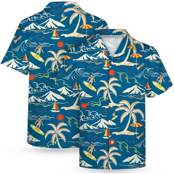 MEN'S 135GSM SUBLIMATED HAWAIIAN CUBAN COLLAR CAMP SHIRT