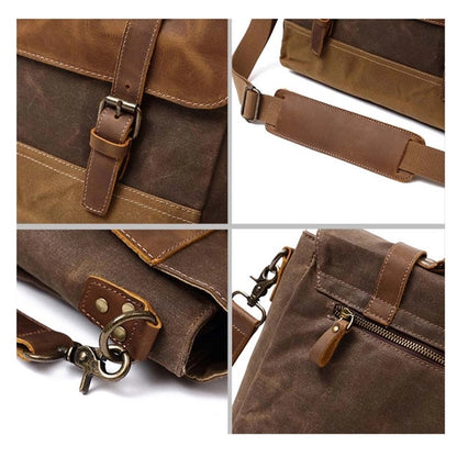 Waterproof Vintage Genuine Leather Waxed Canvas Briefcase