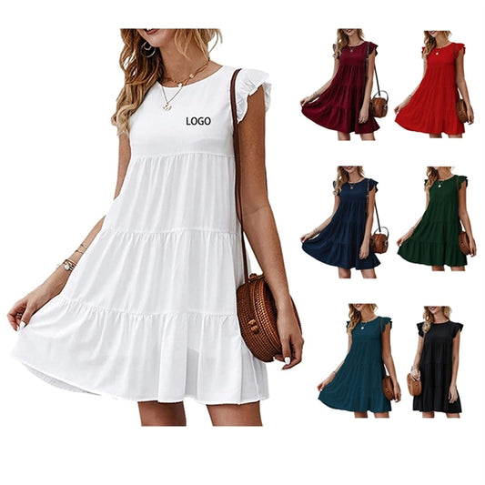 Women's Summer Casual Round Neck Sleeveless Pleated Dress