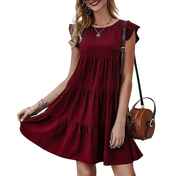 Women's Summer Casual Round Neck Sleeveless Pleated Dress