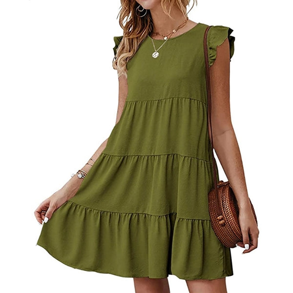 Women's Summer Casual Round Neck Sleeveless Pleated Dress