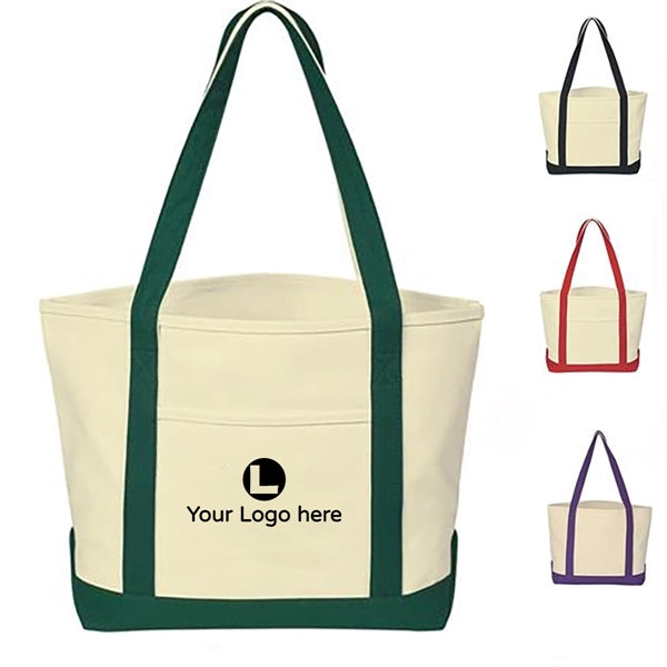 Canvas Daily Tote Shopping Beach Bag with an External Pocket